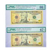 (2) 2004 A $10 Fed Reserve Note, one w/ Star PMG
