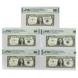 (5) 1957 B $1 Silver Cert.'s PMG GEM UNC66