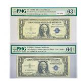 (2) 1935 D $1 Silver Cert.'s PMG Ch UNC