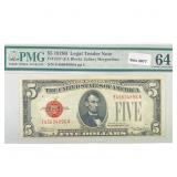 1928 B $5 Legal Tender Note PMG Ch UNC 64