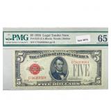 1928 $5 Legal Tender Note PMG GEM UNC