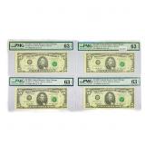 (4) 1993 Star $5 Fed Reserve Notes PMG Ch UNC 63