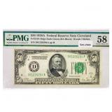 1938 A $50 Fed Reserve Note PMG Ch AU 58