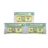 (3) 1999 Star $5 Fed Reserve Notes PMG GEM UNC 66