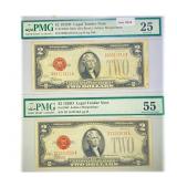 (2) 1928 D $2 Legal Tender Notes PMG