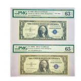 (2) 1935 E $1 Silver Cert.'s PMG