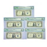 (5) 1935-1957 $1 Silver Cert.'s PMG
