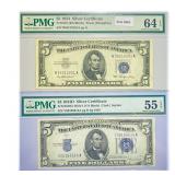 (2) 1934-1953 $5 Silver Cert.'s PMG
