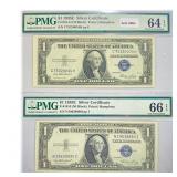 (2) 1935 E $1 Silver Cert.'s PMG