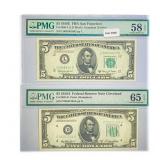 (2) 1950 $5 Fed Reserve Notes PMG