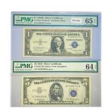 (2) 1935-1953 $1 & $5 Silver Cert.'s PMG