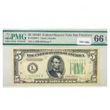 1934 D $5 Fed Reserve Note PMG GEM UNC 66
