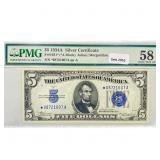 1934 A Star $5 Fed Reserve Note PMG Ch AU 58