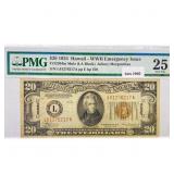 1934 Hawaii WW2 $20 Fed Reserve Note PMG VF 25