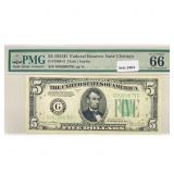 1934 D $5 Fed Reserve Note PMG GEM UNC 66