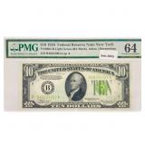1934 $10 Fed Reserve Note PMG Ch UNC 64