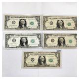 (5) 1960's $1 Fed. Reserve Notes CIRC