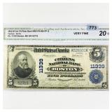 1902 LG $5 Boston Bank, MA Nat Bank Note CGA-20