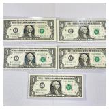 (5) 2000's Consec. $1 Fed. Reserve Notes