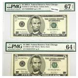 (2) 2003 Star $5 Fed Reserve Notes PMG