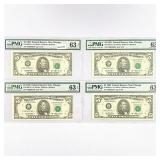 (4) 1993 Star $5 Fed Reserve Notes PMG Ch UNC 63