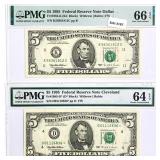 (2) 1995 $5 Fed Reserve Notes PMG