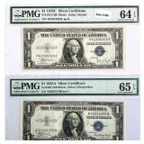 (2) 1935 E $1 Silver Cert.'s PMG