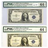 (2) 1935 D $1 Silver Cert.'s PMG Ch UNC 64