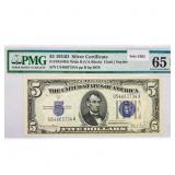 1934 D $5 Silver Cert. PMG GEM UNC 65