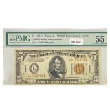 1934 A Hawaii WW2 $5 Fed Reserve Note PMG AU 55