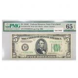 1934 C $5 Fed Reserve Note PMG GEM UNC 65
