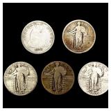 (5) Misc Quarters (1876, 1917, (2) 1917-D, 1917-S (5) Misc Quarters (1876, 1917, (2) 1917-D, 1917-S