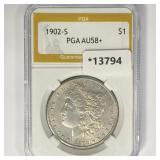 1902-S Morgan Silver Dollar PGA AU58+ 1902-S Morgan Silver Dollar PGA AU58+