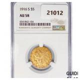 1916-S $5 Gold Half Eagle NGC AU58 1916-S $5 Gold Half Eagle NGC AU58