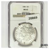 1886 Morgan Silver Dollar NGC MS62 1886 Morgan Silver Dollar NGC MS62