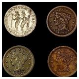 (4) Misc Coins (1846, 1847, 1854) LIGHTLY CIRCULA (4) Misc Coins (1846, 1847, 1854) LIGHTLY CIRCULA