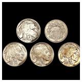 (5) Misc Five Cents (1930, 1938-D, 1866, 1938-D, (5) Misc Five Cents (1930, 1938-D, 1866, 1938-D,