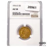 1916-S $5 Gold Half Eagle NGC AU58 1916-S $5 Gold Half Eagle NGC AU58