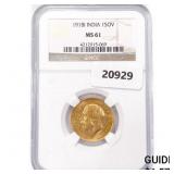 1918I 1 Sov .24oz India Gold NGC MS61 1918I 1 Sov .24oz India Gold NGC MS61