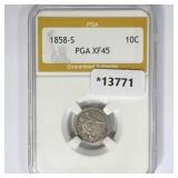 1858-S Seated Liberty Dime PGA XF45 1858-S Seated Liberty Dime PGA XF45