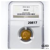 1910 $2.50 Gold Quarter Eagle NGC MS62 1910 $2.50 Gold Quarter Eagle NGC MS62