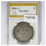 1890-CC Morgan Silver Dollar PGA MS62 1890-CC Morgan Silver Dollar PGA MS62