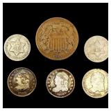 (6) Misc Coins (1832, 1835, 1836, 1851, 1853, 186 (6) Misc Coins (1832, 1835, 1836, 1851, 1853, 186