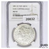 1891-CC Morgan Silver Dollar NGC AU53 VAM-3 1891-CC Morgan Silver Dollar NGC AU53 VAM-3