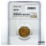 1916-S $5 Gold Half Eagle NGC AU58 1916-S $5 Gold Half Eagle NGC AU58