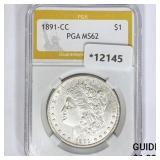 1891-CC Morgan Silver Dollar PGA MS62 1891-CC Morgan Silver Dollar PGA MS62