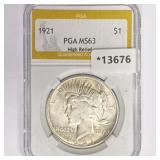 1921 Silver Peace Dollar PGA MS63 High Relief 1921 Silver Peace Dollar PGA MS63 High Relief