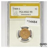 1909-S Wheat Cent PGA MS62 RB, S/Horizontal S 1909-S Wheat Cent PGA MS62 RB, S/Horizontal S