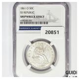 1861-O Seated Lib. 50C NGC Shipwreck SS Rep Bx 1861-O Seated Lib. 50C NGC Shipwreck SS Rep Bx