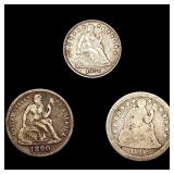(3) Misc Seated Liberty Coins (1841-O, 1858, 1890 (3) Misc Seated Liberty Coins (1841-O, 1858, 1890